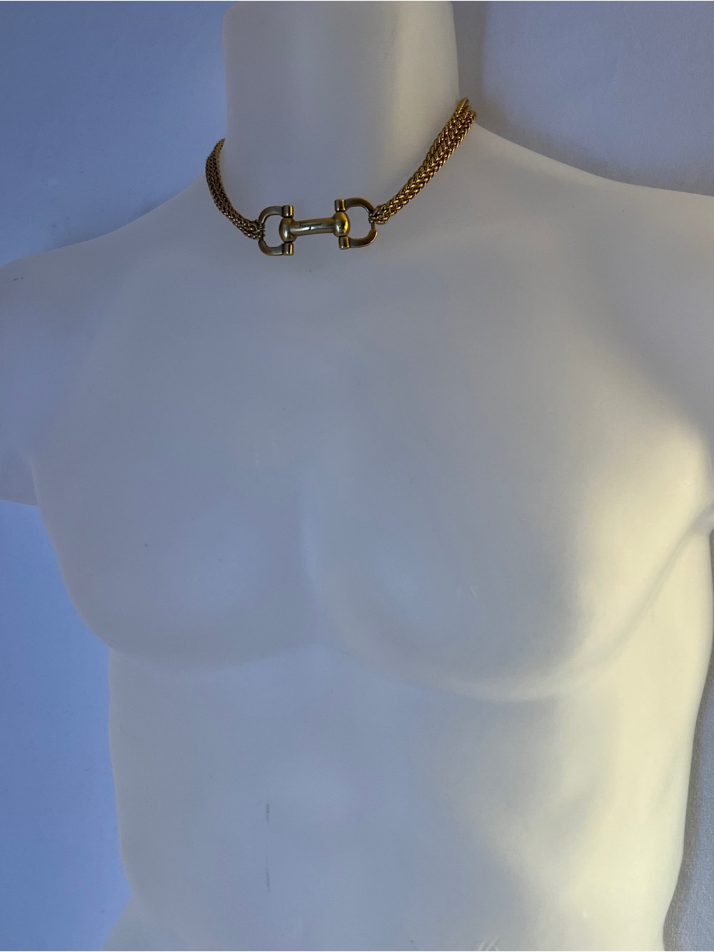 Ferragamo Necklace | Vintage Golden Gancini Horsebit & 15-16” Spiga Choker - Picture 11 of 12